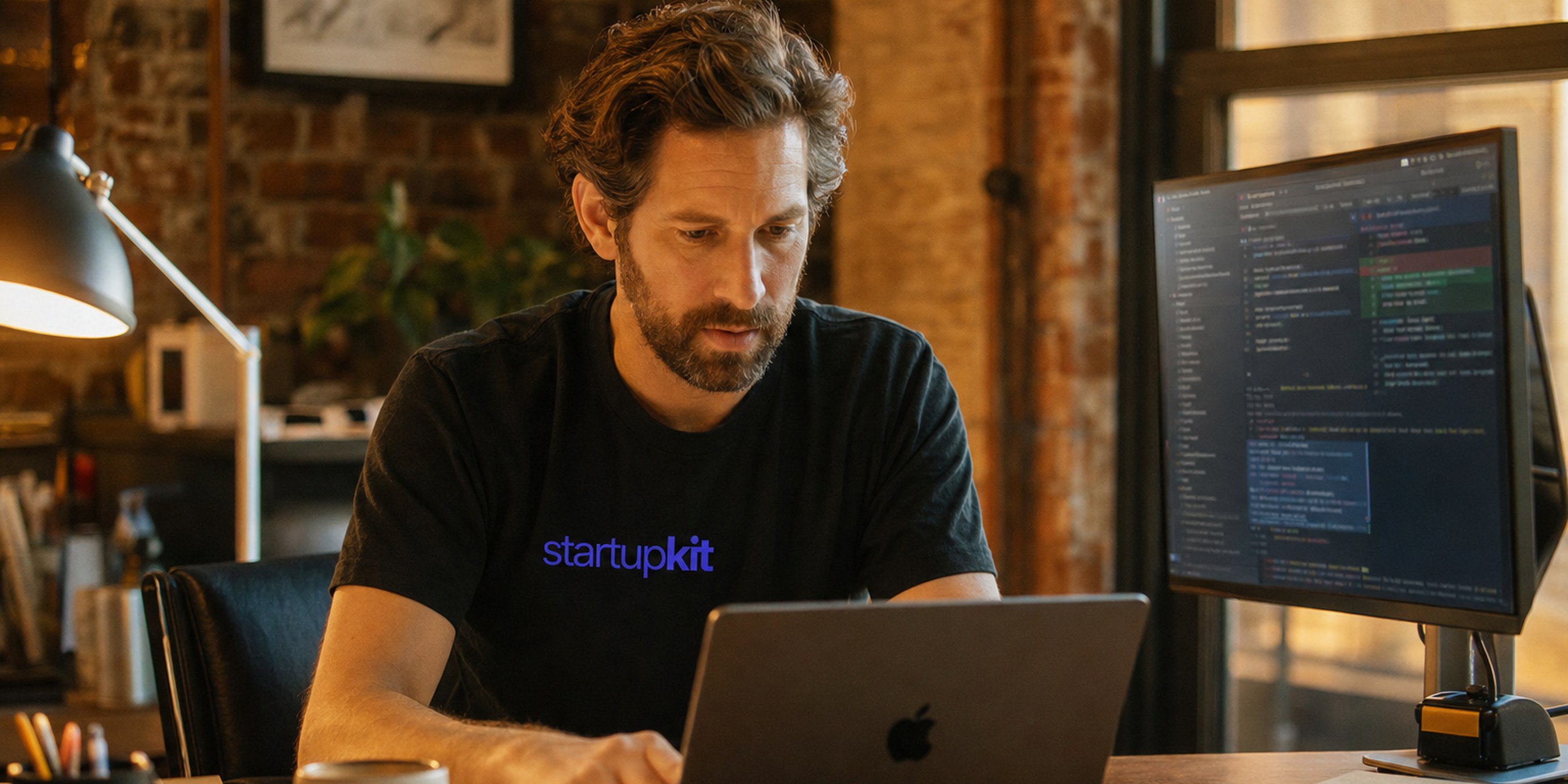 An engineering hiring manager reviewing a junior candidate's code on a laptop, debugging an unfamiliar codebase during a work-sample assessment