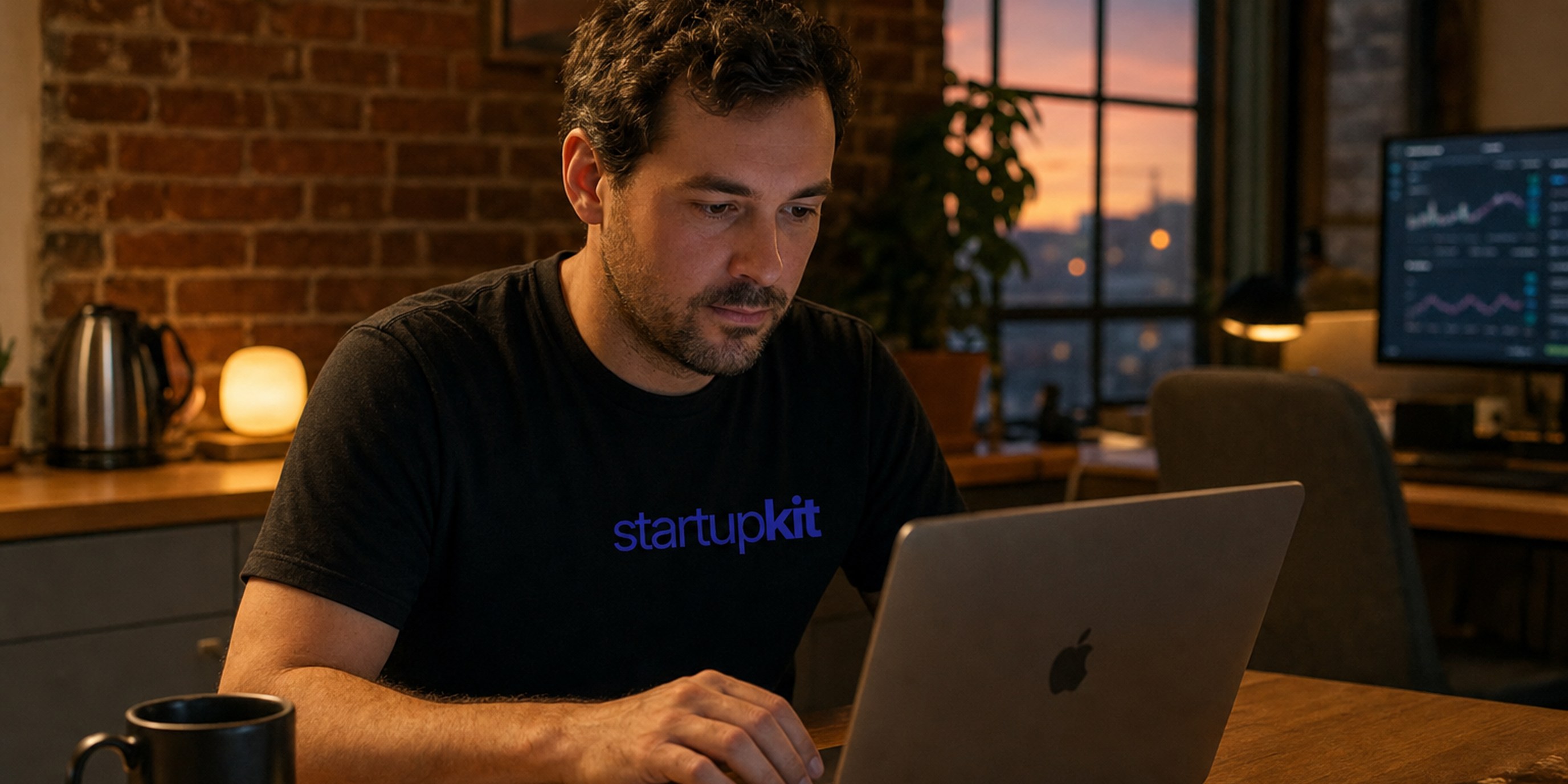 Founder at a kitchen table writing a personal outreach message to a single candidate on a laptop